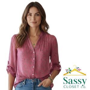 BANANA REPUBLIC Women's Fuchsia Floral Semi-Sheer Blouse S EUC